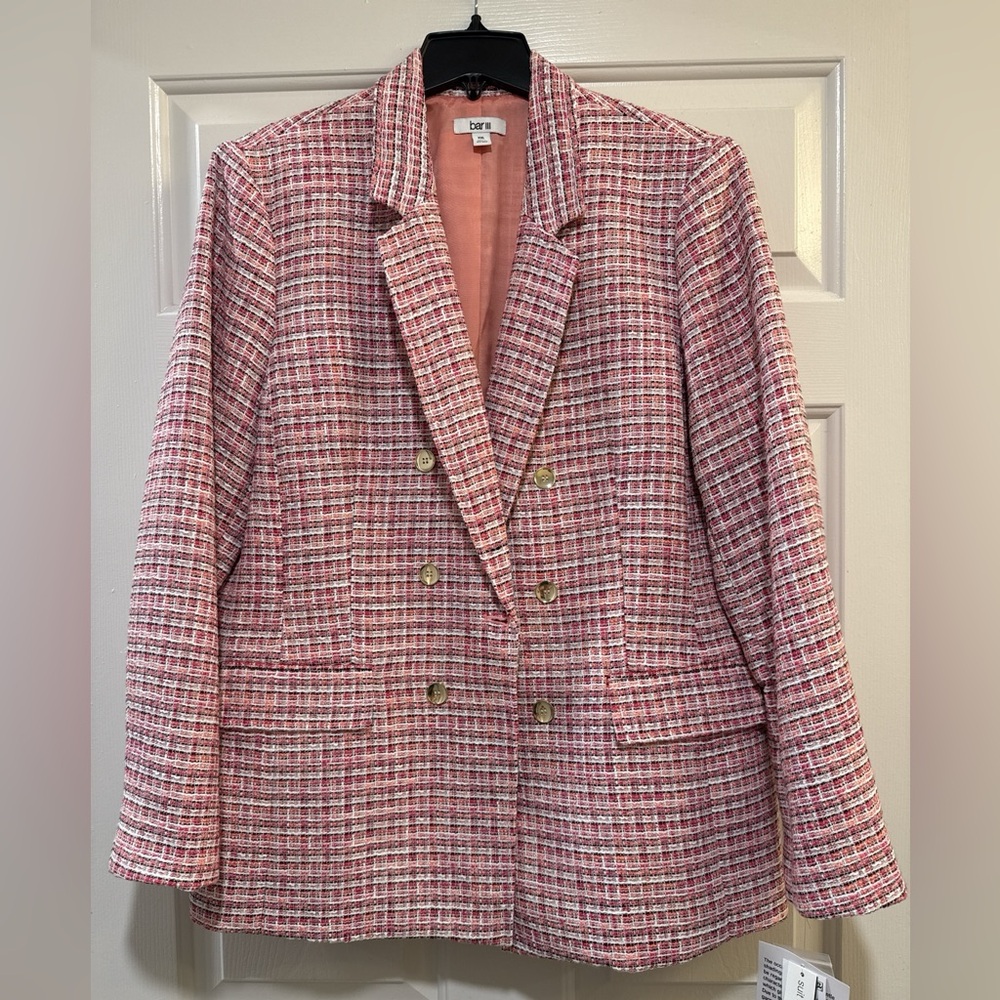 Bar III Pink Tweed Blazer with Notched Lapels